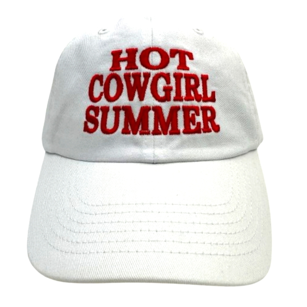 Hot Cowgirl Summer Embroidered Hat Cap Relaxed Cotton White